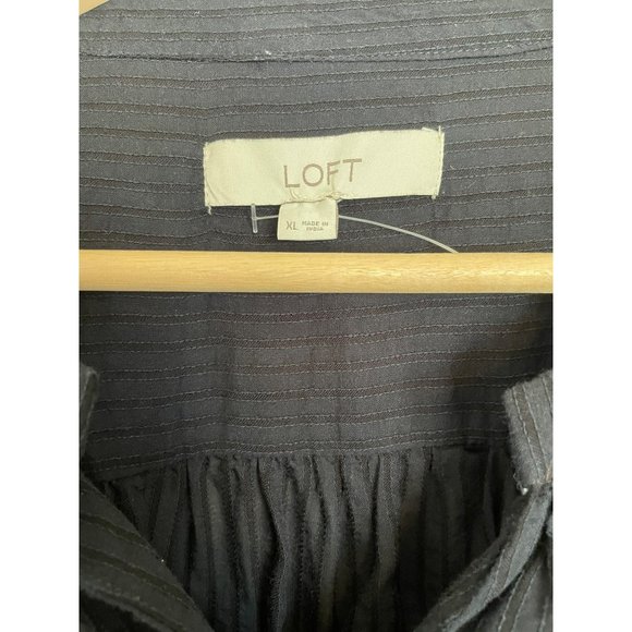 Loft Ann Taylor Balloon Sleeve Split Neck Tunic Blouse Top Oversized Black XL - Picture 3 of 6